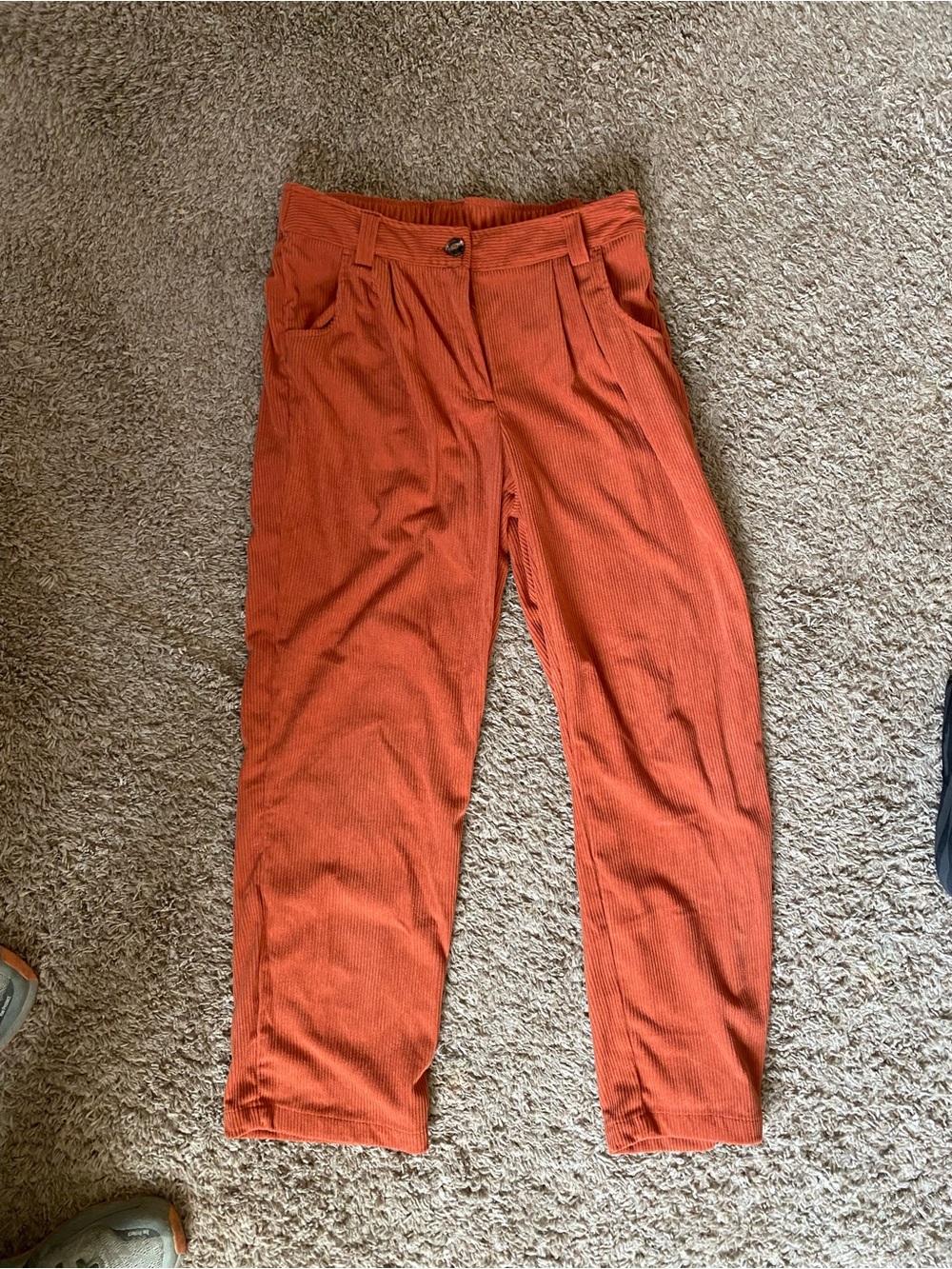 HALARA Corduroy Ribbed Ankle Pants in Burnt Orange